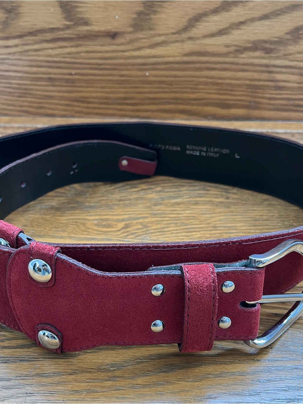 Punto Fibbia Suede Leather Burgundy Belt Made in Italy L